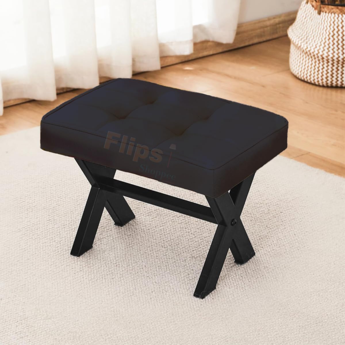 FLIPSSHOPPEE Ottoman & Vanity Stool - Square Velvet Foot Rest, Makeup & Living Room Stool, Black-image-17