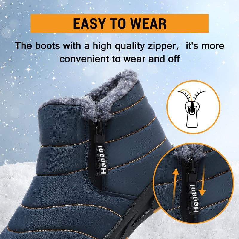Hanani Mens Snow Boots Waterproof Winter Boots for Men Fur Lined Warm Ankle Boots Zipper Closure Slip on Outdoor Boot Comfortable Walking Shoes - Image 6