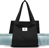 MYQMOYAQI Canvas Yoga Mat Tote Bag with Carrier Pocket - Stylish Cotton Shoulder Bag for Gym, Pilates, Travel, Beach & Office