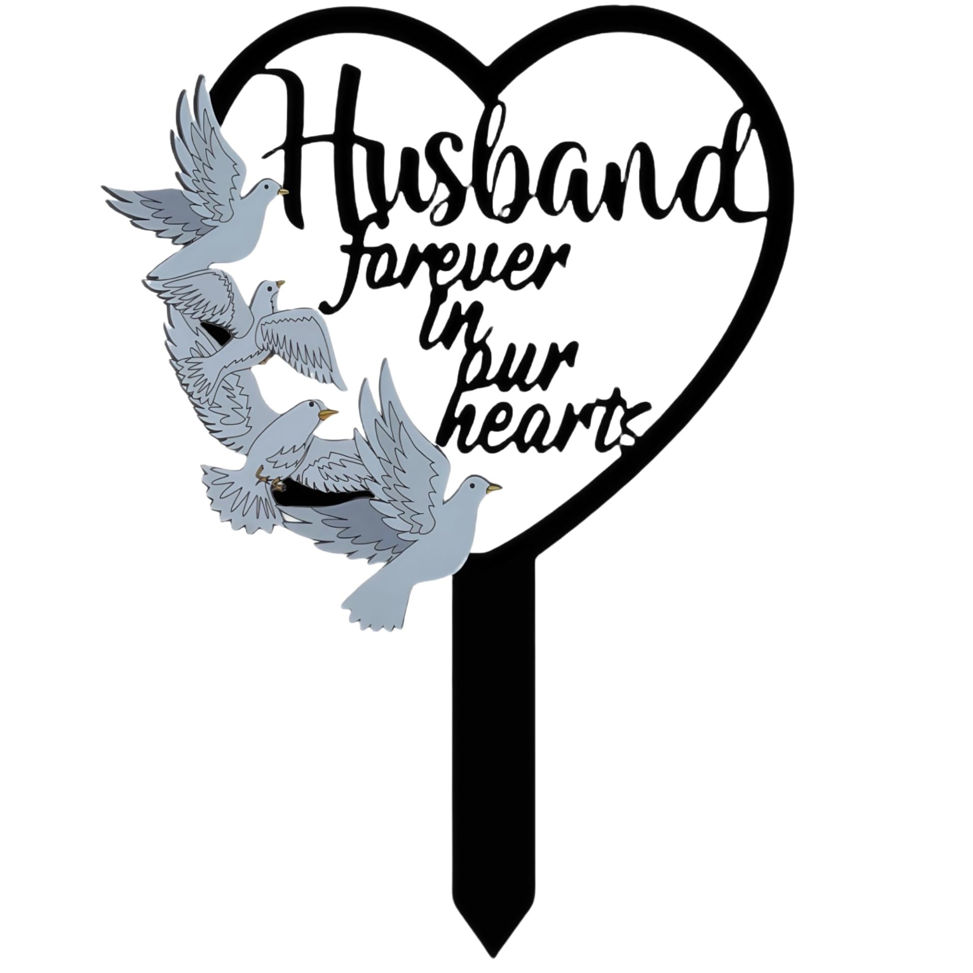 BigTree Metal Husband Memorial Stake Grave Dove Decorations for Cemetery Gravesite Sympathy Markers Waterproof Memorial Gifts for Loss of Partner Tombstones Plaque Outdoors Lawn Yard Decor (Husband)