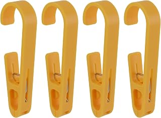 4pcs ABS Laundry Hooks with Clips Hanger Closet Organizer Clamps for Bathroom Wardrobe Kitchen Office,5.27" Ginger-Yellow
