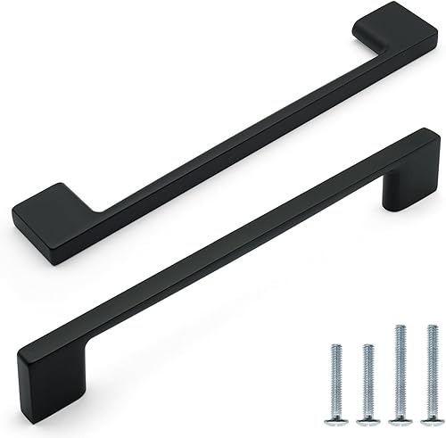 Paquete de 10 tiradores de gabinete color negro mate de 6-14 pulgadas (6.299 in) entre agujeros centrales de aleación de zinc maciza, manijas para