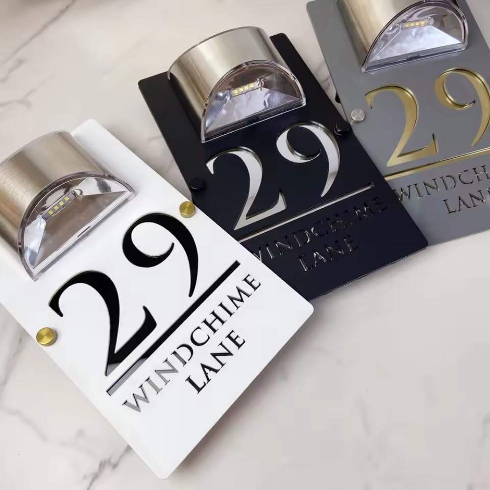 Personalized Custom Solar House Number Outdoor Sign,3D House Numbers,led Sign,house Numbers for Outside Light Up,solar House Numbers for Outside (18x32cm(7x12.6in))