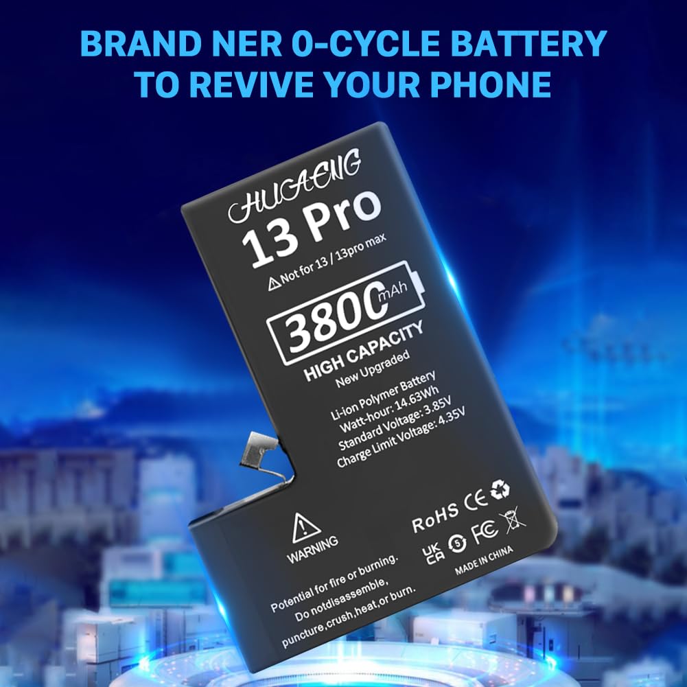 Akku für iPhone 13 Pro, [3800 mAh] Verbesserter 2026 Neuer 0-Zyklen-Ersatzakku mit hoher Kapazität für iPhone 13 Pro A2636 A2638 A2639 A2640 A2483 6,1 Zoll mit professionellem Ersatzwerkzeugsatz