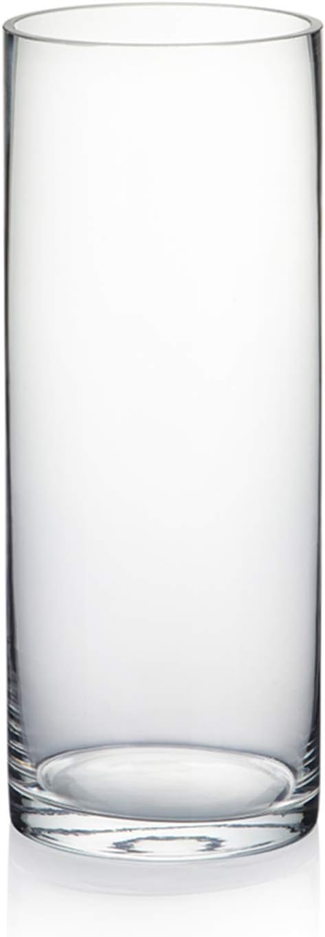 WGVI Quality Thick Weighted Clear Cylinder Glass Vases, 4" W x 10" H, Flower Arrangement Floating Candle Holders Wedding Centerpieces Terrarium Planter Floral Pen Brush Storage Container, 1 Piece