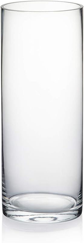 WGVI Quality Thick Weighted Clear Cylinder Glass Vases, 4" W x 10" H, Flower Arrangement Floating Candle Holders Wedding Centerpieces Terrarium Planter Floral Pen Brush Storage Container, 1 Piece