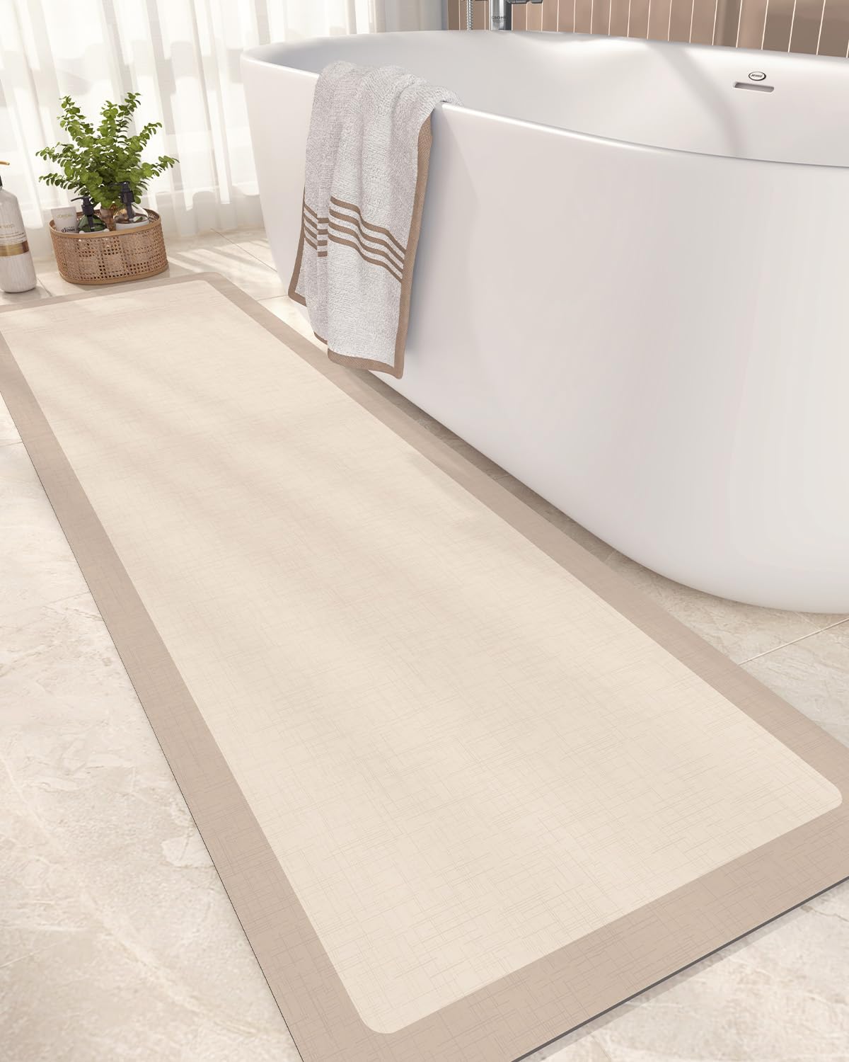 Color&Geometry Quick Dry Bath Mat Bathroom Rugs Non Slip Washable Super Absorbent Bath Mat Low Profile Bath Rug Thin Bathroom Rugs Fit Under Door for Bathtub Sink Shower Toilet, 24"x71", Beige