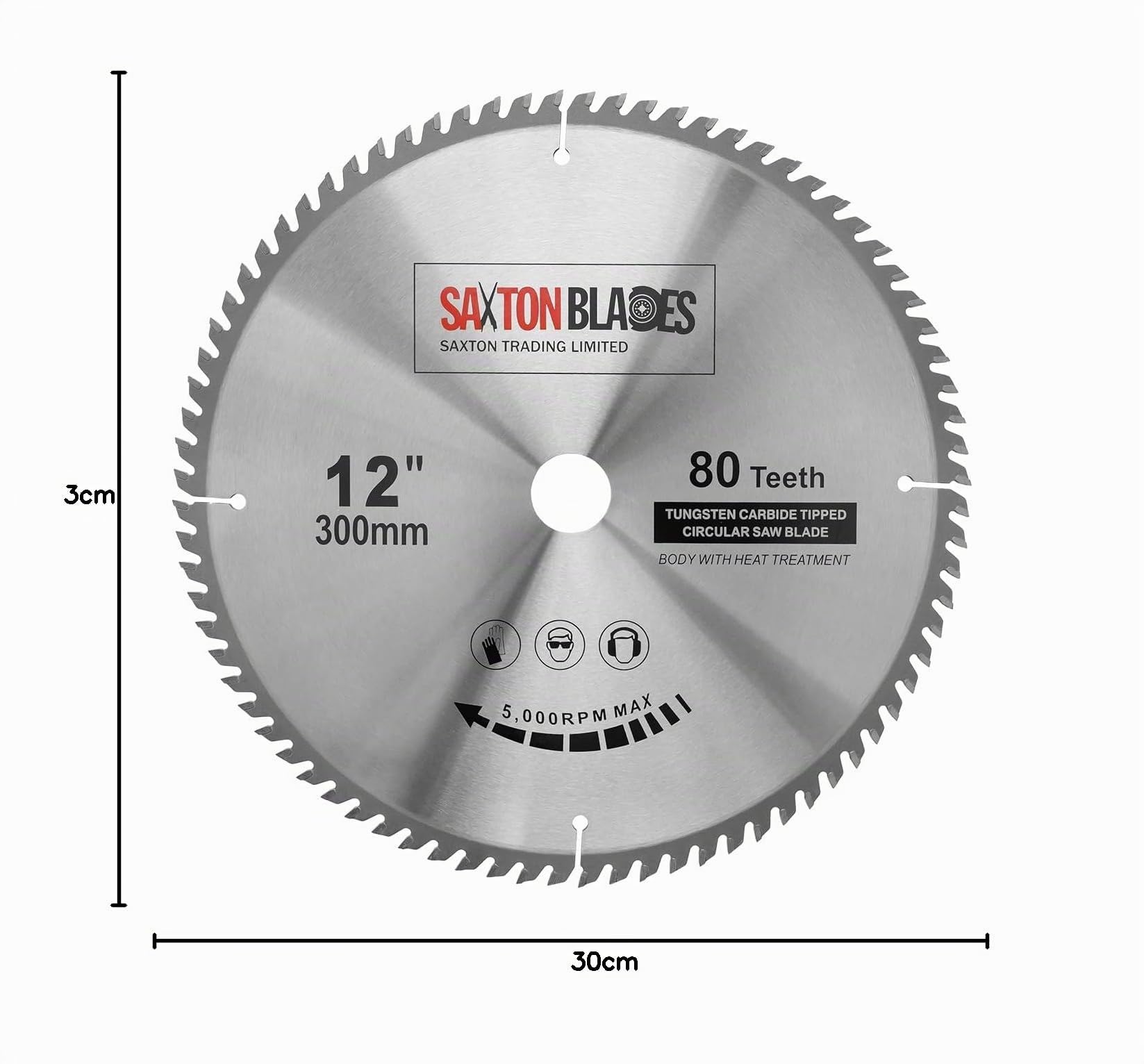 Lame de scie circulaire Saxton TCT pour bois 300 mm x 30 mm x 80 dents compatible avec Bosch, Makita, etc. - Convient pour les scies de 305 mm