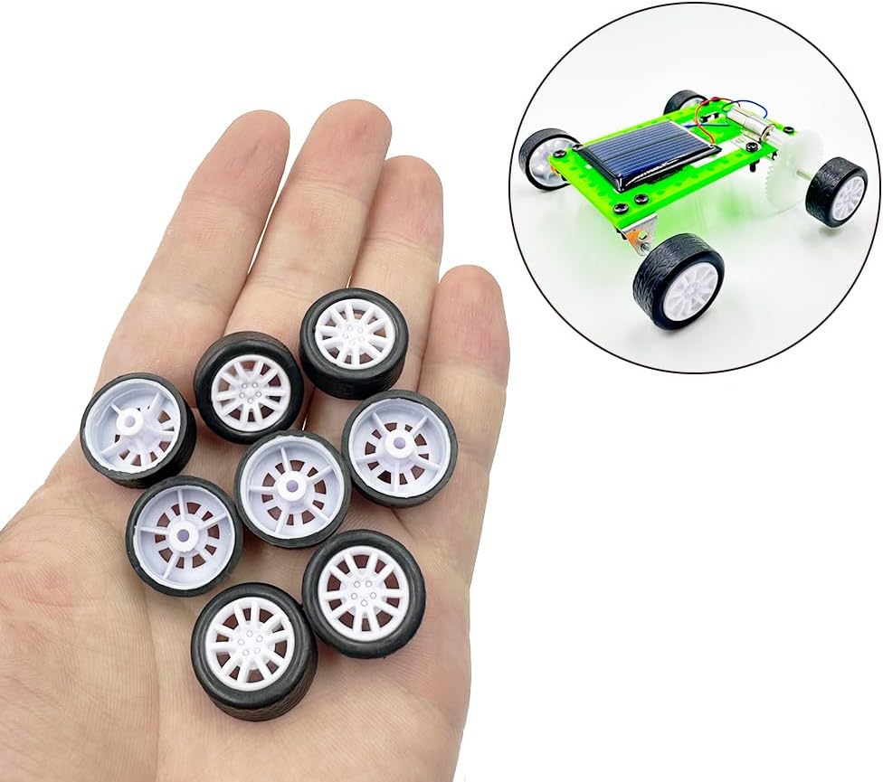 20PCS Small Toy Car Wheel 16mm Model Car Mini Rubber Tire Wheels with 10PCS Shaft Round Rod Axles for DIY Model Toy RC Car Truck Robot Building Accessories (White 2x16mm) image 3