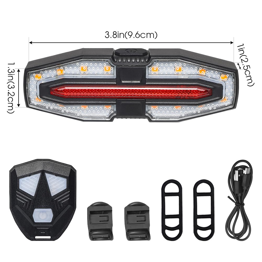 Feu Arrière de Vélo avec Clignotant, Indicateur de Vélo à Distance sans Fil Rechargeable USB Feux Arrière 5 Modes Feu Arrière de Vélo Étanche pour Stroboscope d'Avertissement de Casque de Cyclisme