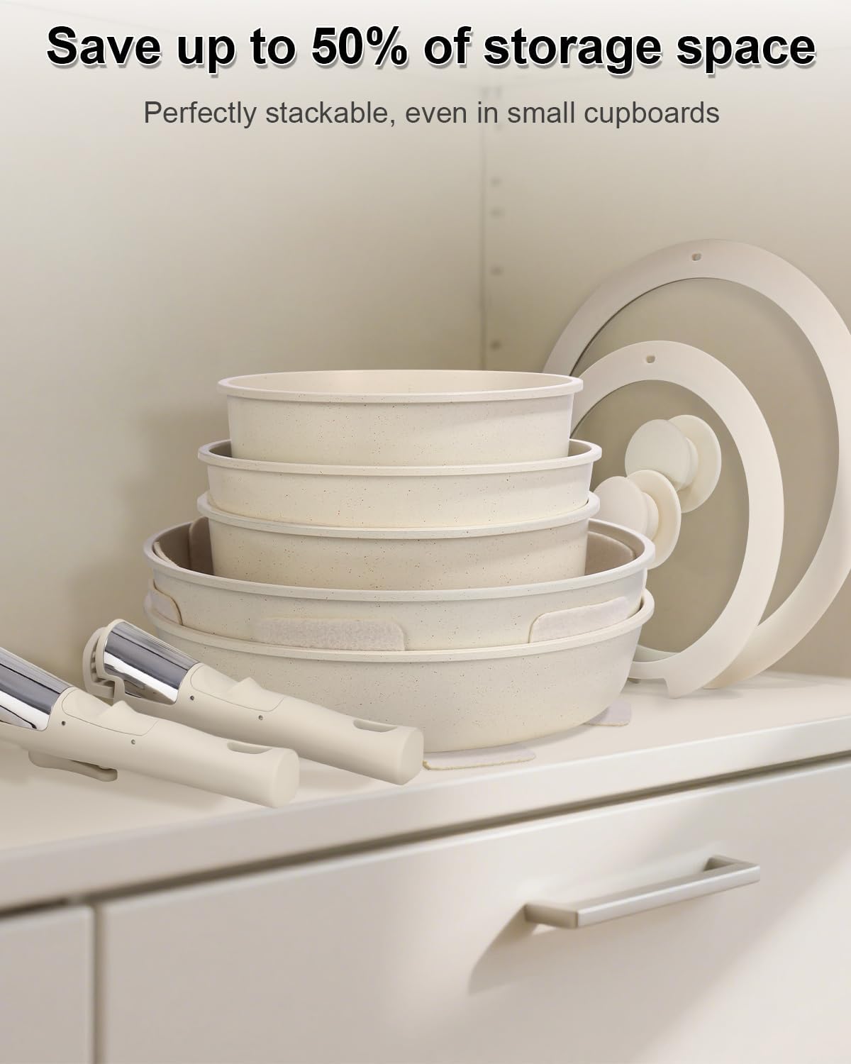Kixolo Juego de 19 Ollas, Bateria de Cocina Y Sartenes Induccion, Sarten Ceramica Con Tapas, 2 Mango Desmontable, Antiadherentes, Sin Ptfe Y Pfoa, Sartenes Ceramica Para Todas Las Cocinas