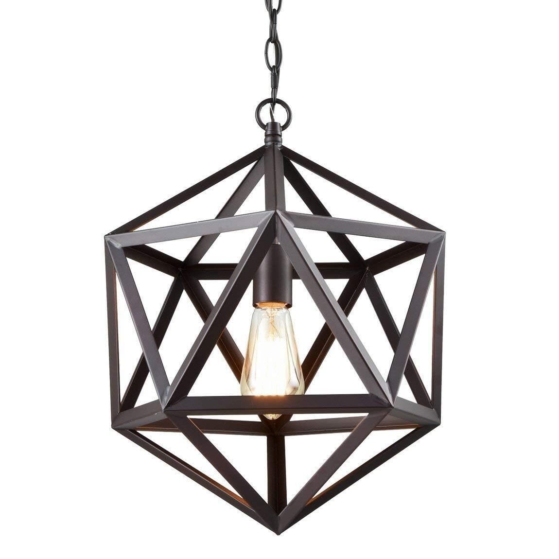 BLOOHK Black Geometric Pendant Light, Modern Metal Cage Hanging Lantern