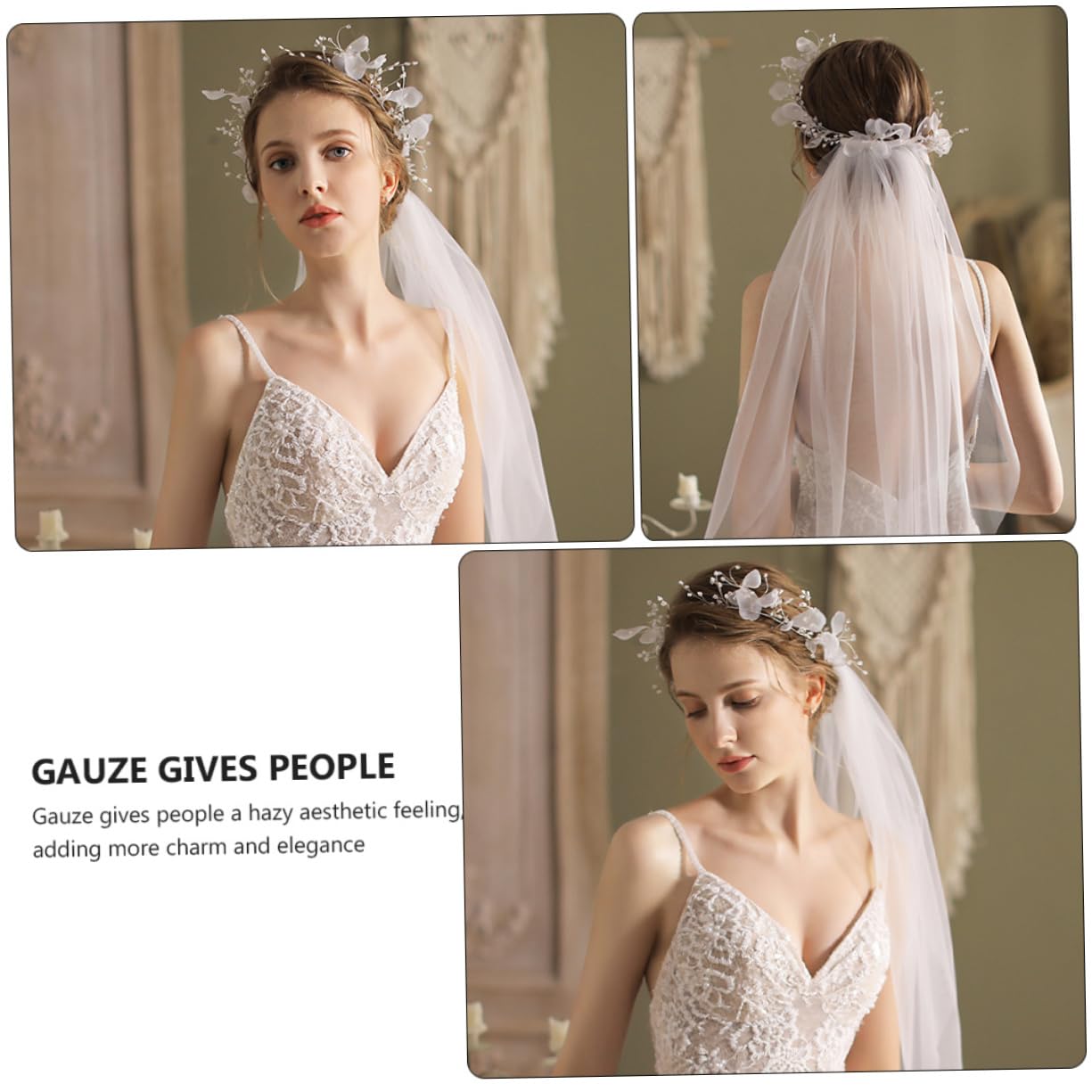 minkissy Weißer Schleier aus Tüll Kreatives Haaraccessoire für Frauen mit Perlenverzierung Elegantes Kopfschmuck für Hochzeit und Festlichkeiten