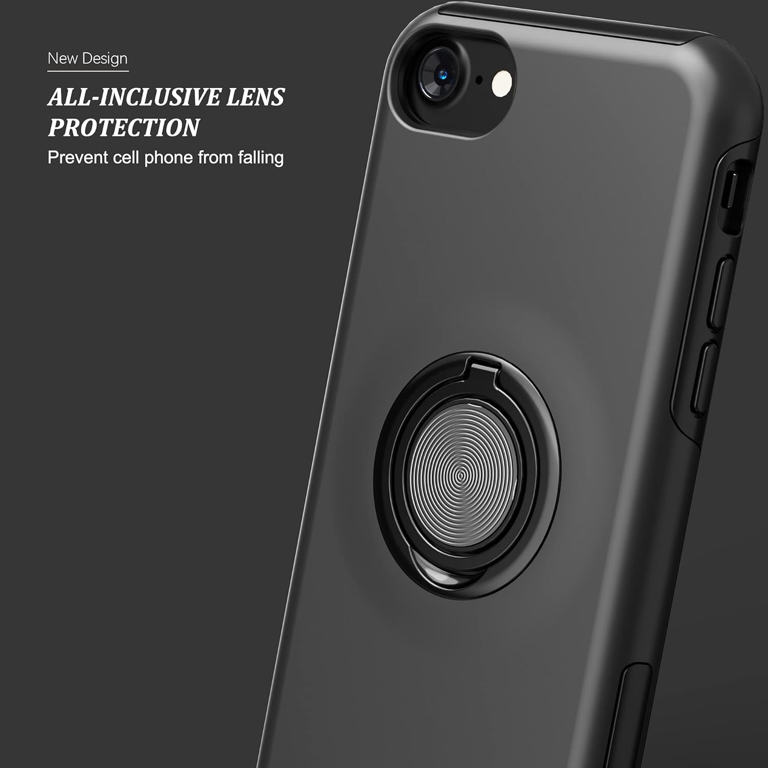 for iPhone SE 2020/2022 Case with Tempered Glass Screen Protector, Hybrid Protective Slim Fit Case with Invisible Magnetic Ring Kickstand, Black - Image 7