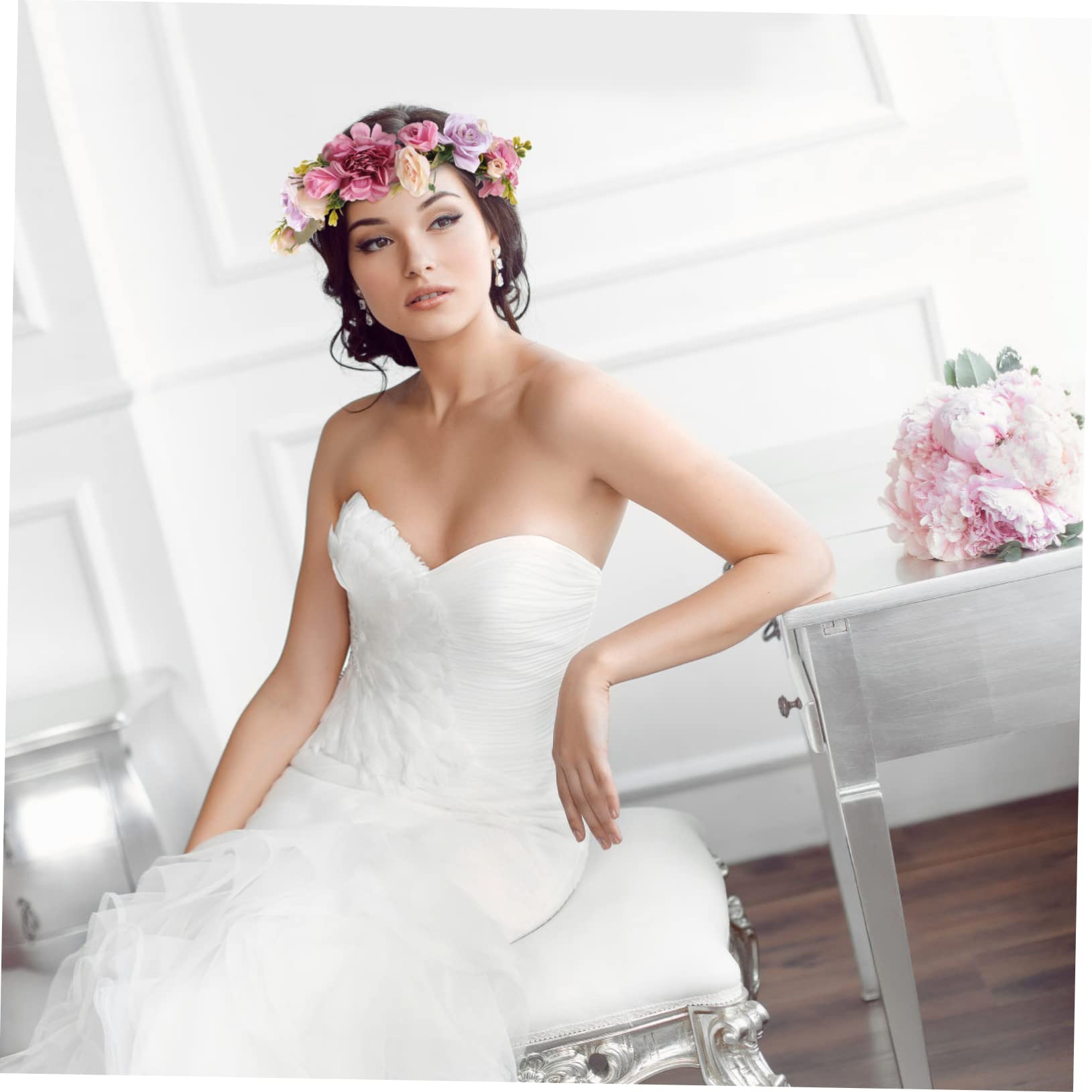 FRCOLOR 4 Stück Braut Blumenstirnband verstellbares Blumenstirnband hochzeit kopfschmuck wedding hair accessories brauthaatschmuck Kopfbedeckung mit Blumenkrone Hochzeitsblumen-Stirnband