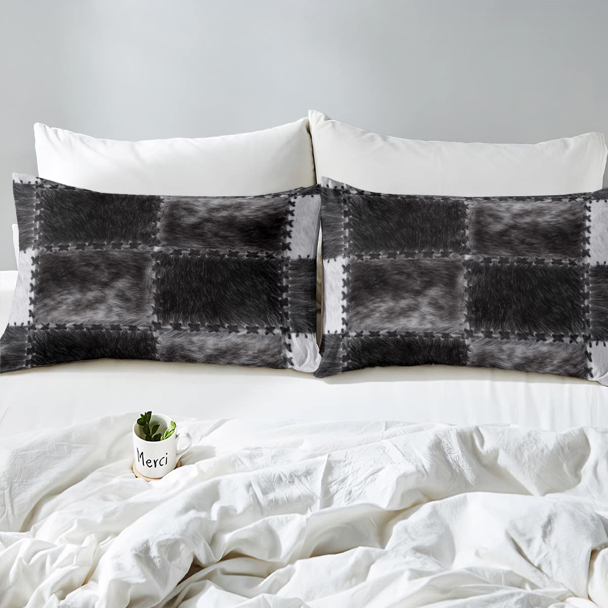 Set di biancheria da letto in 100% cotone con stampa di mucca, colore bianco e nero, set di biancheria da letto per soggiorno con animali e fattoria