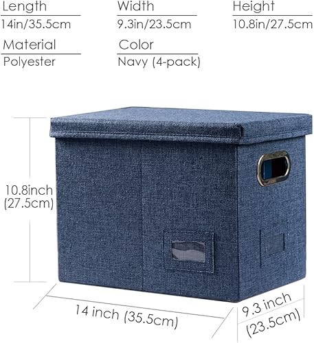 Miniatura 21 de PRANDOM Caja organizadora de archivos, juego de 4 carpetas plegables decorativas de lino para almacenamiento de archivos colgantes con tapas, Gris
