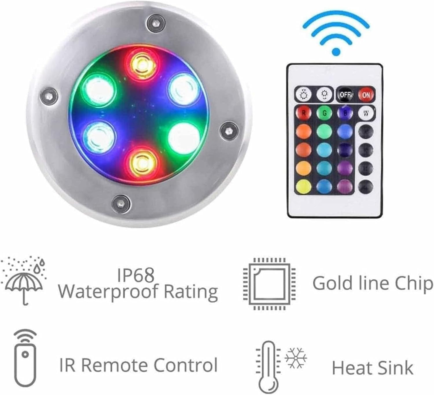 Projecteur LED Subaquatique pour Bassin Jardin Fontaine Éclairage RGB avec Télécommande Indice De Protection Ip68 24 V 6 W Ou 12 V 3 W