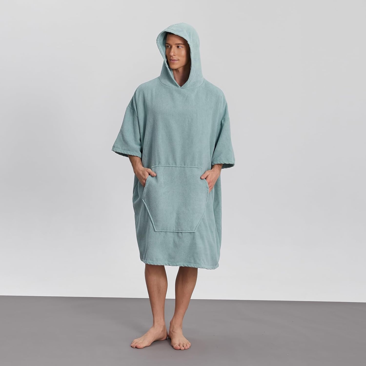 Surf Poncho Hooded Towel for Adults Quick Dry Beach Changing Robe with Pockets, Unisex Swim Cover-Up, Grass Tail Green Bath Towel for Surfers & Swimmer Gifts