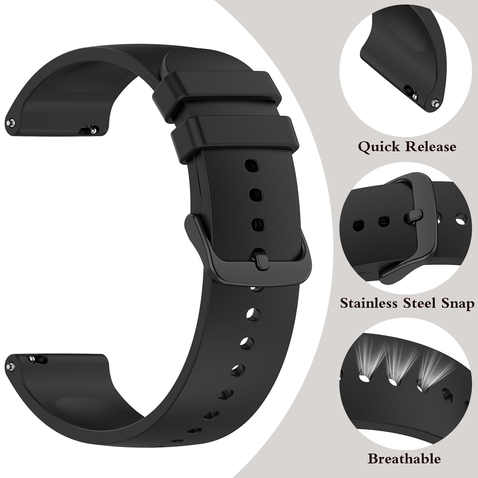 SUGARJAR Strap For Nerunsa P66D,22mm Silicone Band for Donerton T50S,T50H,Popglory P66,ENOMIR IDW19/LW51/LW11,TOOBUR IDW13/IDW16/IDW19/BW01,uaue T50S,Narcid P95/P66,TUYOMA LW36,WeurGhy Y6 - Image 3