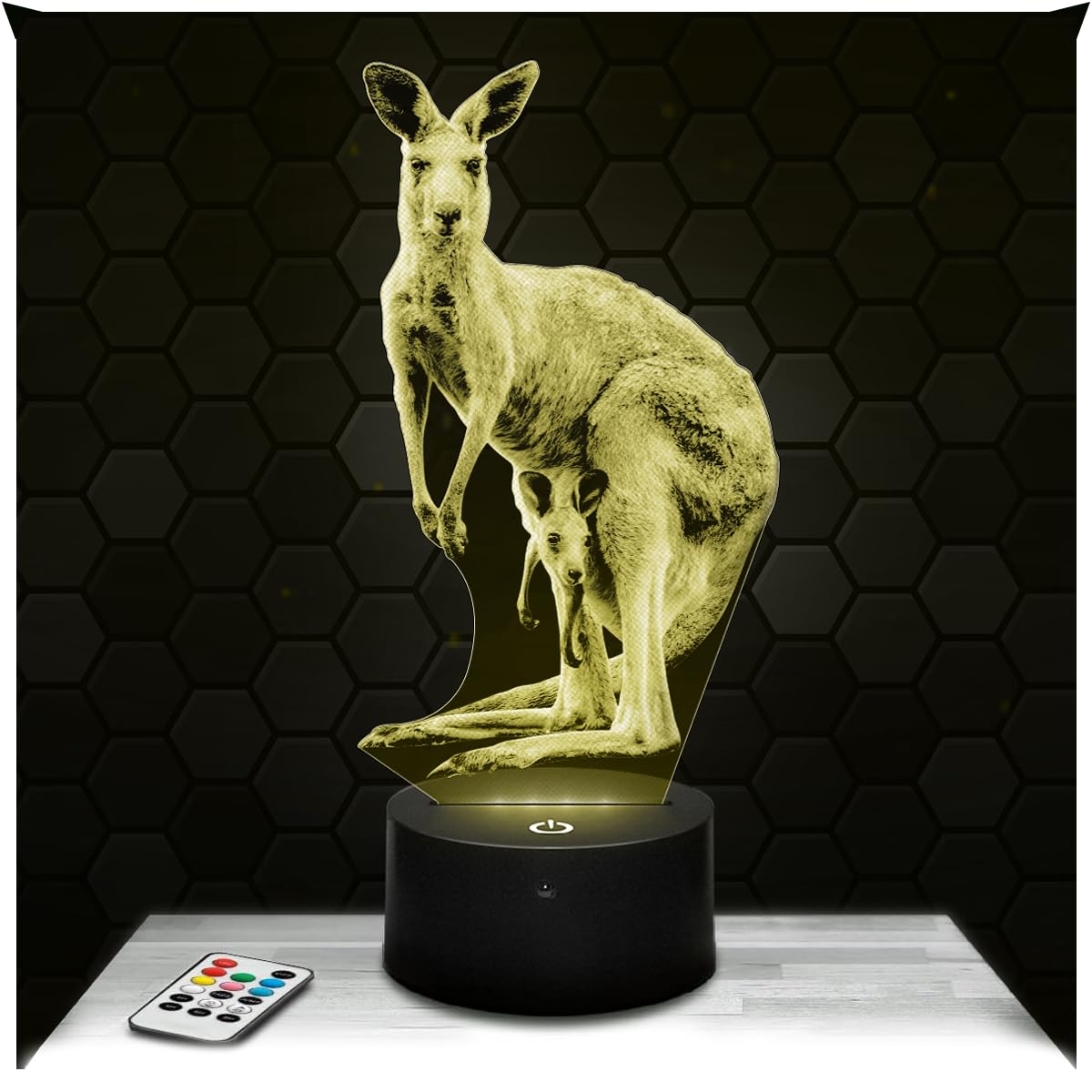 Lampephoto.fr - Kangaroo 3D Lamp Animal Touch Night Light Led, 3D Hologram Effect, Christmas Birthday Gift Idea for Boy or Girl, Room Decoration Object