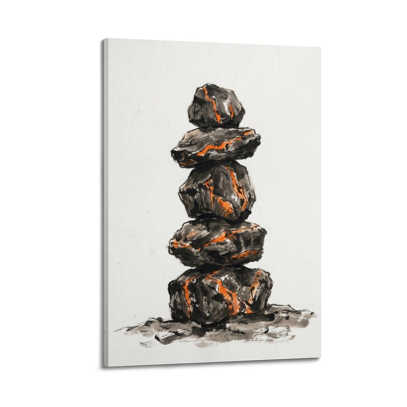 XKUGA Zen Balance Poster Expressive Ink Wash Boulder Stack Serenity Modern Decorative Canvas Prints - Ideal Wall Art for Family, Man Cave, Game Room, Boys & Girls Bedroom 20x30inch(50x75cm)