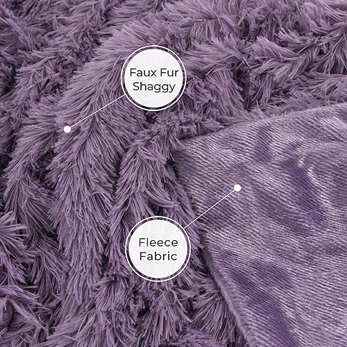 Image of Tuddrom Decorative Extra Soft Fuzzy Faux Fur Throw Blanket 50 inch x 60 inch,Solid Reversible Long Hair Shaggy Blanket,Fluffy Plush Comfy Microfiber Fleece Blanket for Couch Sofa Bedroom,Patrican Purple