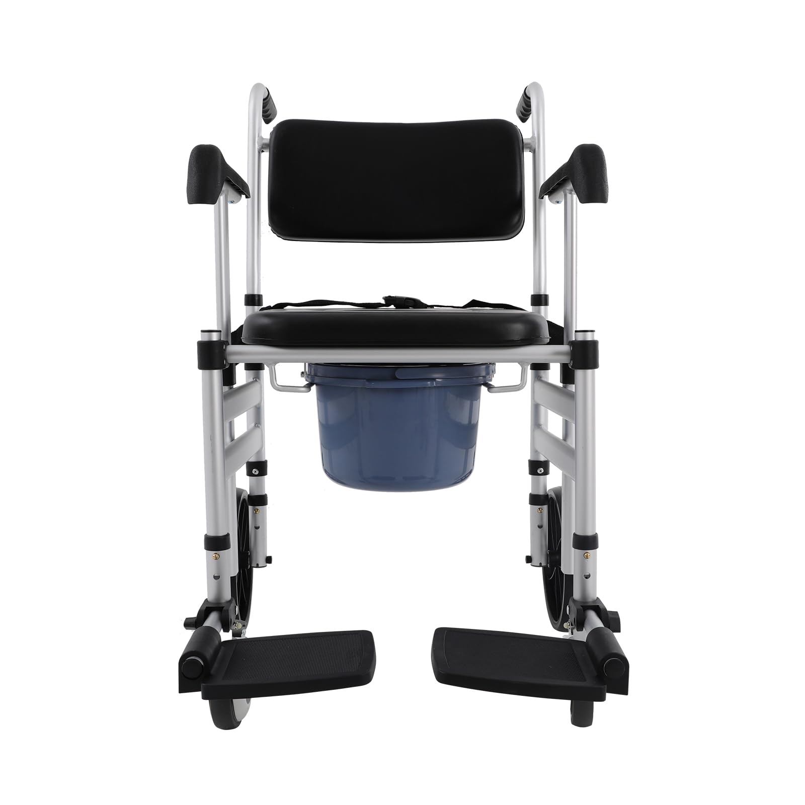 Silla de ducha 3 en 1 de aleación de aluminio, plegable, altura ajustable 46-54 cm, capacidad de carga de 150 kg, ruedas con frenos, para personas mayores, embarazadas y discapacitados