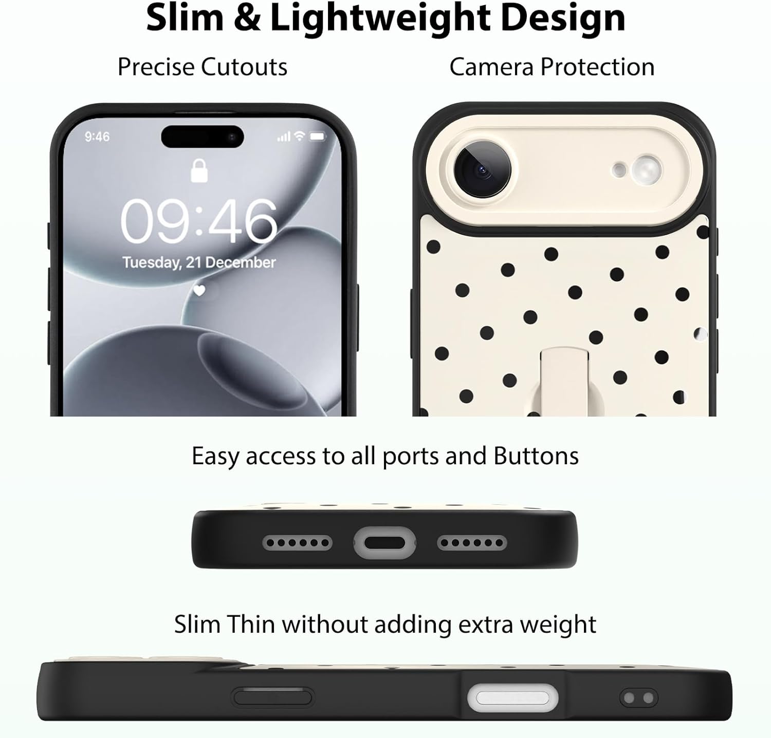 KANGHAR Compatible with iPhone Air Case White Dot Pattern Cute Wristband Stand Phone Cover for Women Girls Men Shockproof Slim Protective Cover Phone Air 6.7 Inch - Image 3