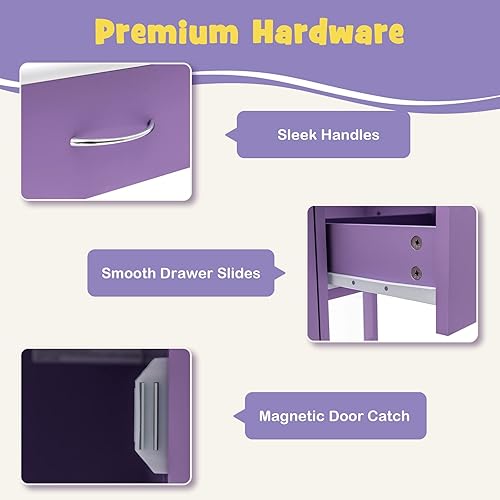 Miniatura 7 de Costzon Juego de escritorio y silla para niños, mesa de aprendizaje escolar de madera con cajón y gabinetes de almacenamiento, estación de trabajo