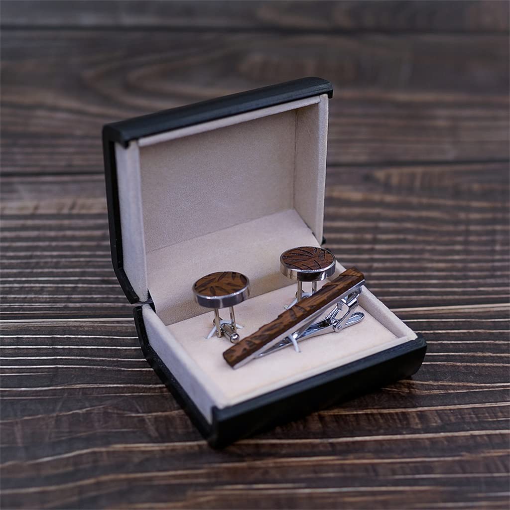 Manschettenknöpfe, Krawattenklammer-Set, Herren, Vintage-Stil, Holz, Geschenk, Bar, Bräutigam, Hochzeit, Geschäft, Krawattennadel aus Holz (Farbe: A, Größe (B, wie das Bild zeigt))