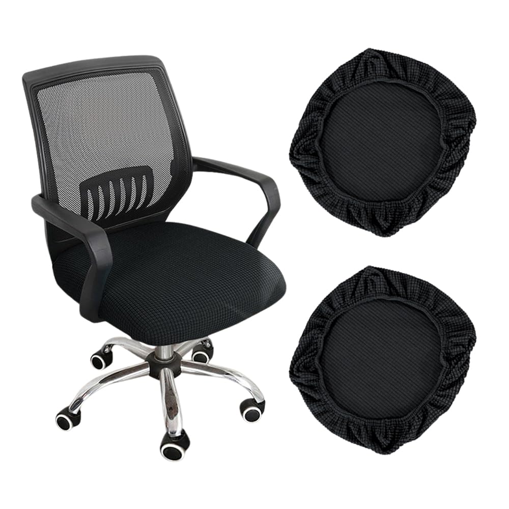 2 Piezas Funda Asiento Silla Oficina Negro,Funda Sillas Comedor, Fundas Ajustables para Sillas, Funda Silla Escritorio Lavables, Funda Cubre Asientos para Sillas,Fundas Protectoras para Sillas