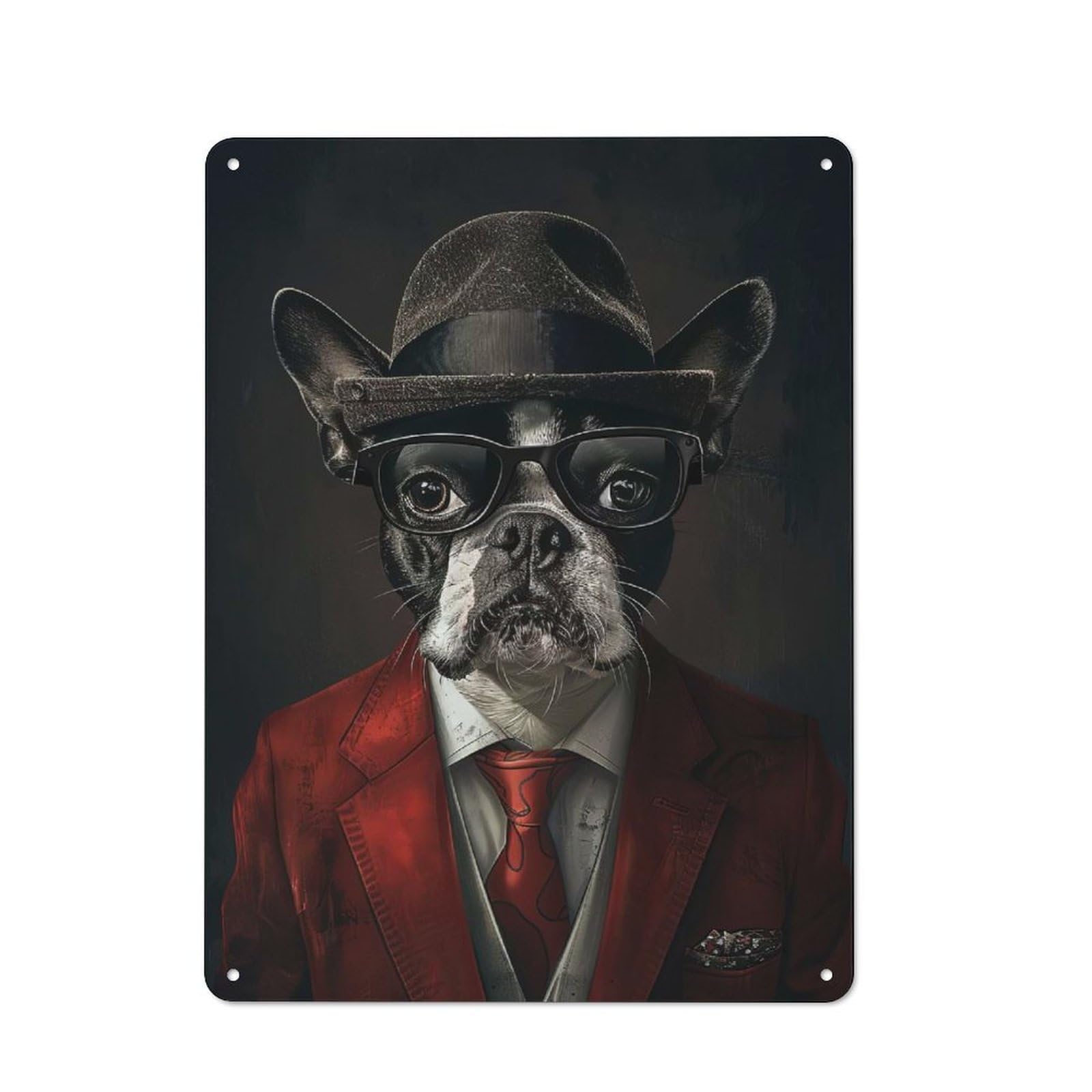 Junmoney French Bulldog In Suit Retro-Style Metal Sign 40X30cm For Garage Or Workshop, A Moving-Home Gift For Collectors Of Tin Signs