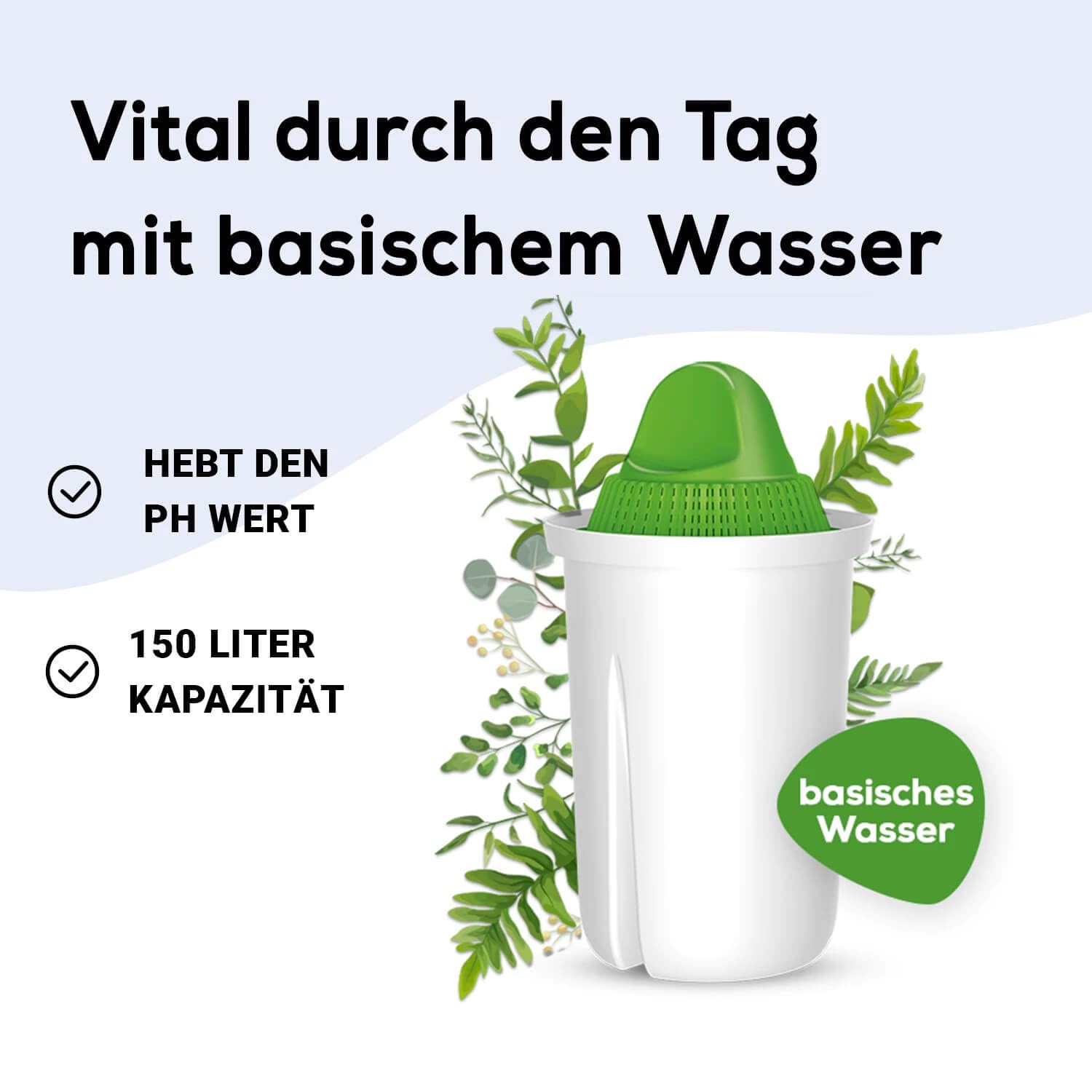 Glas-Wasserfilter (weiß) +1 Filterkartusche Alkaline | Borosilikatglas, 2 l gesamt, 1 l gefiltert, LED-Anzeige, für classic Kartuschen, hebt den pH-Wert an, für basisches Wasser