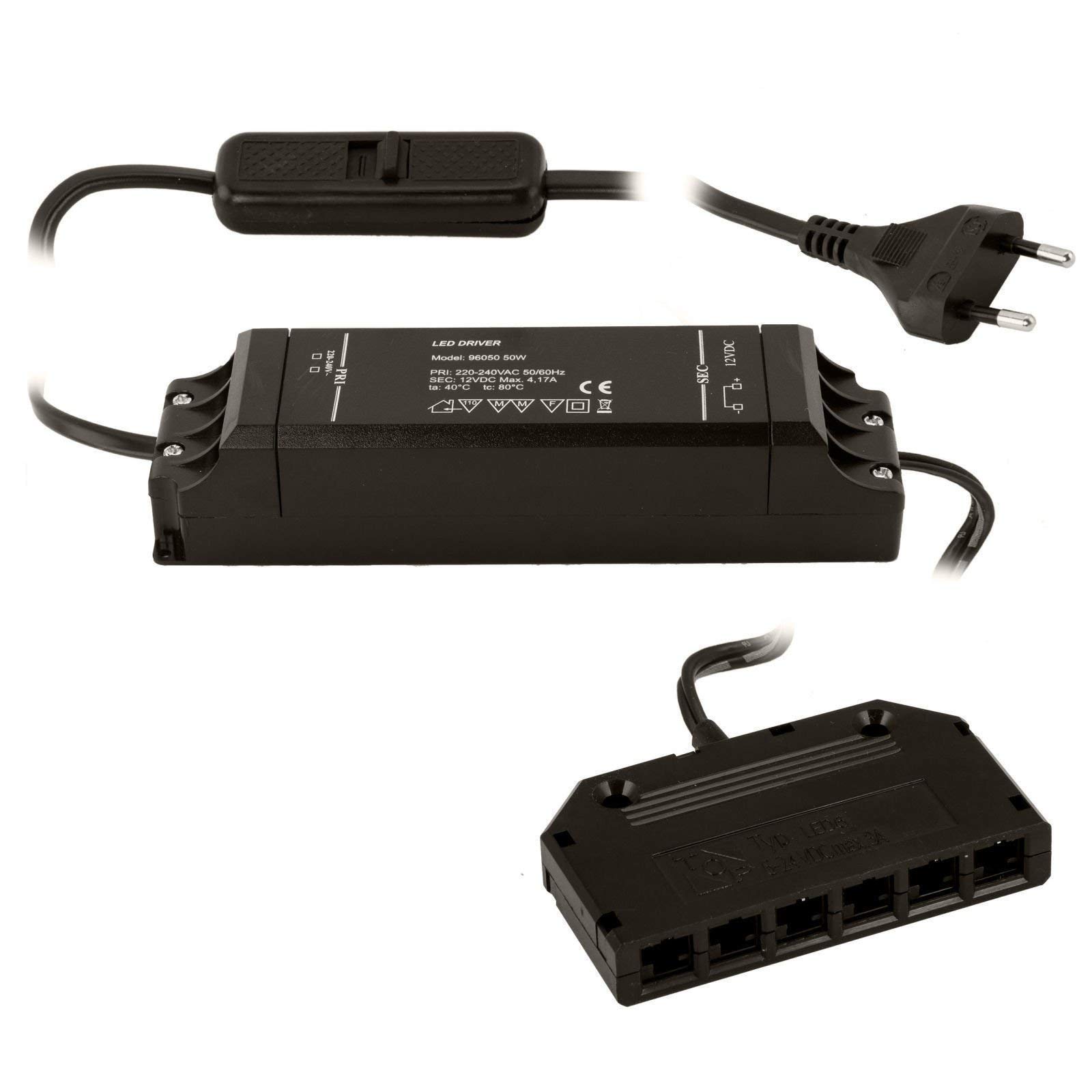 SOTECH Transformateur 220-240V noir 12V/50W Convertisseur avec Interrupteur
