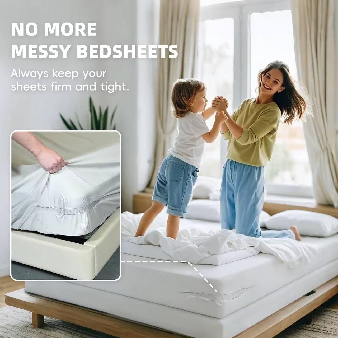 KHAMKARI Bedsheet Holder with Lock Strips Bedsheet Tucker Tool for Corners Durable Straps to Keep Sheets Firm Tight Open Corner Design – Fits All Mattress Lifters TuckersWhite, 15.2 x 7.2 cm. 4