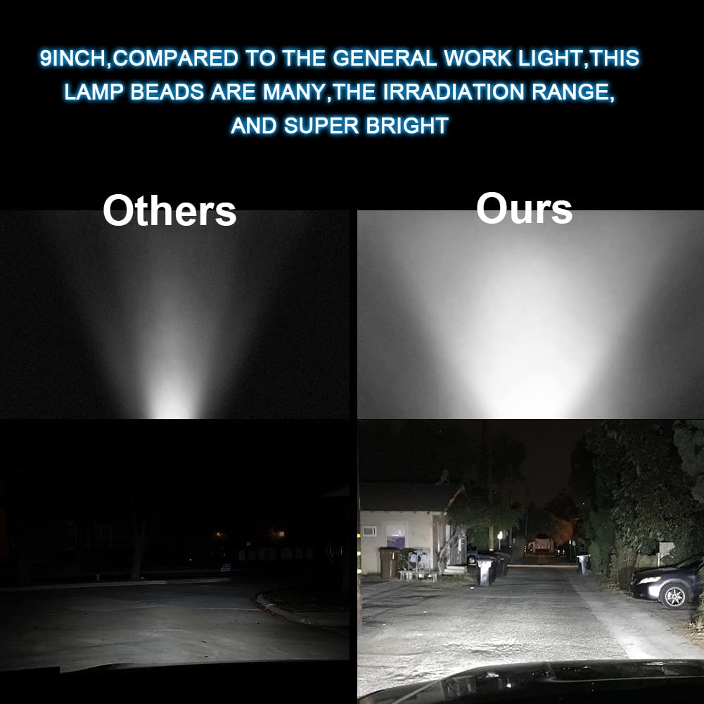 Safego 2pcs Focos LED Tractor, 9" 408W 40800LM Faros Trabajo LED Spot 12V-24V IP67 Impermeable Luz de Niebla para Coche, SUV, UTV, ATV, Off-road, Camión, Moto (Concha negra)