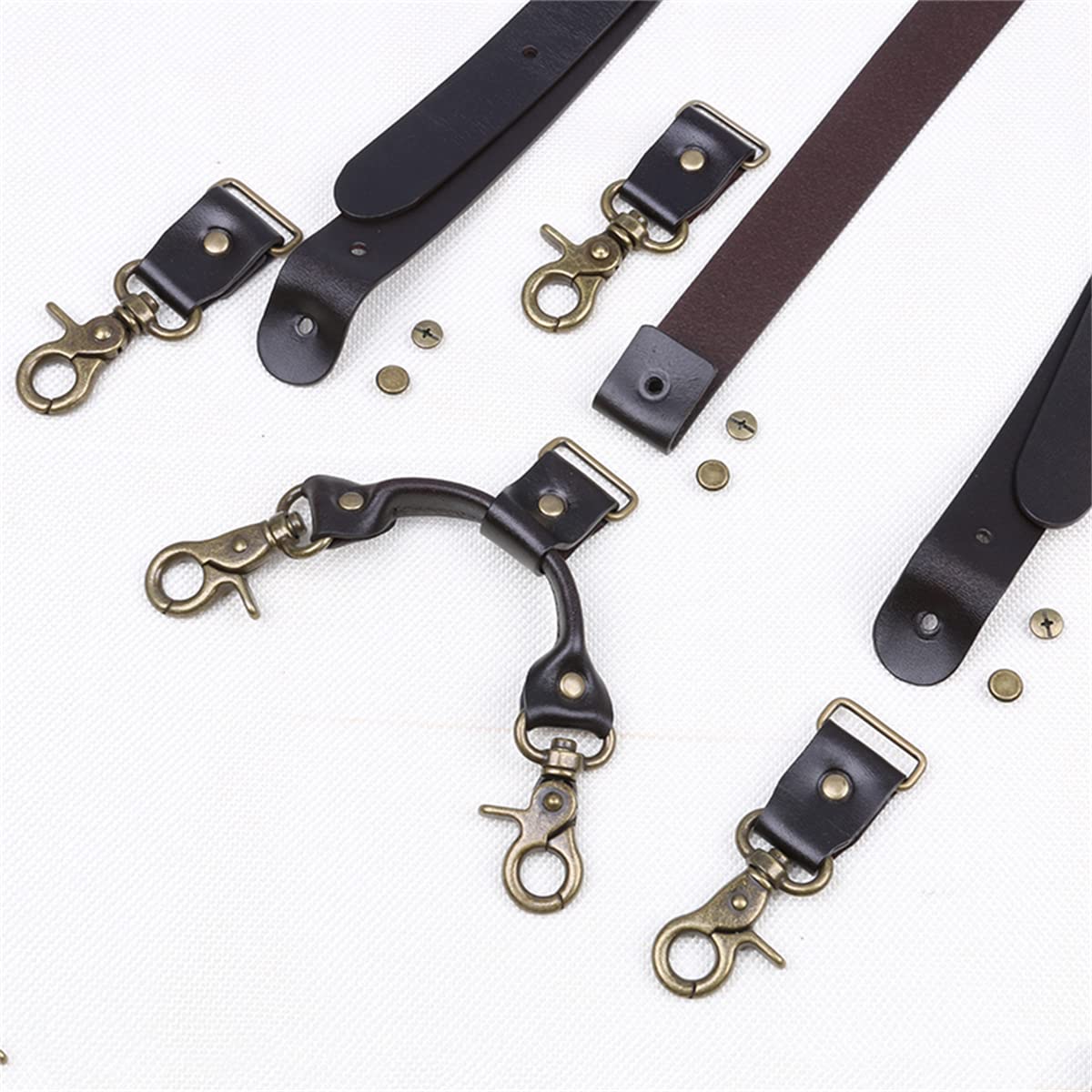 Tirantes de Cuero para Hombre, diseño en Forma de Y, Tirantes Ajustables de Cuero Genuino con Hebilla de 3 o 4 Ganchos, Clip Resistente, Tirantes para Pantalones para Hombre