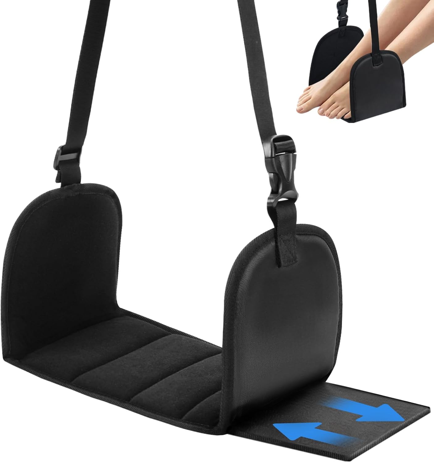 Airplane Foot Hammock with Removable Base & Memory Foam – Wide Hardboard Support No-Collapse Foot Rest for Long Flights, Office, Travel – Thickened Design Relieves Foot Pain (Black, Travel Essentials)