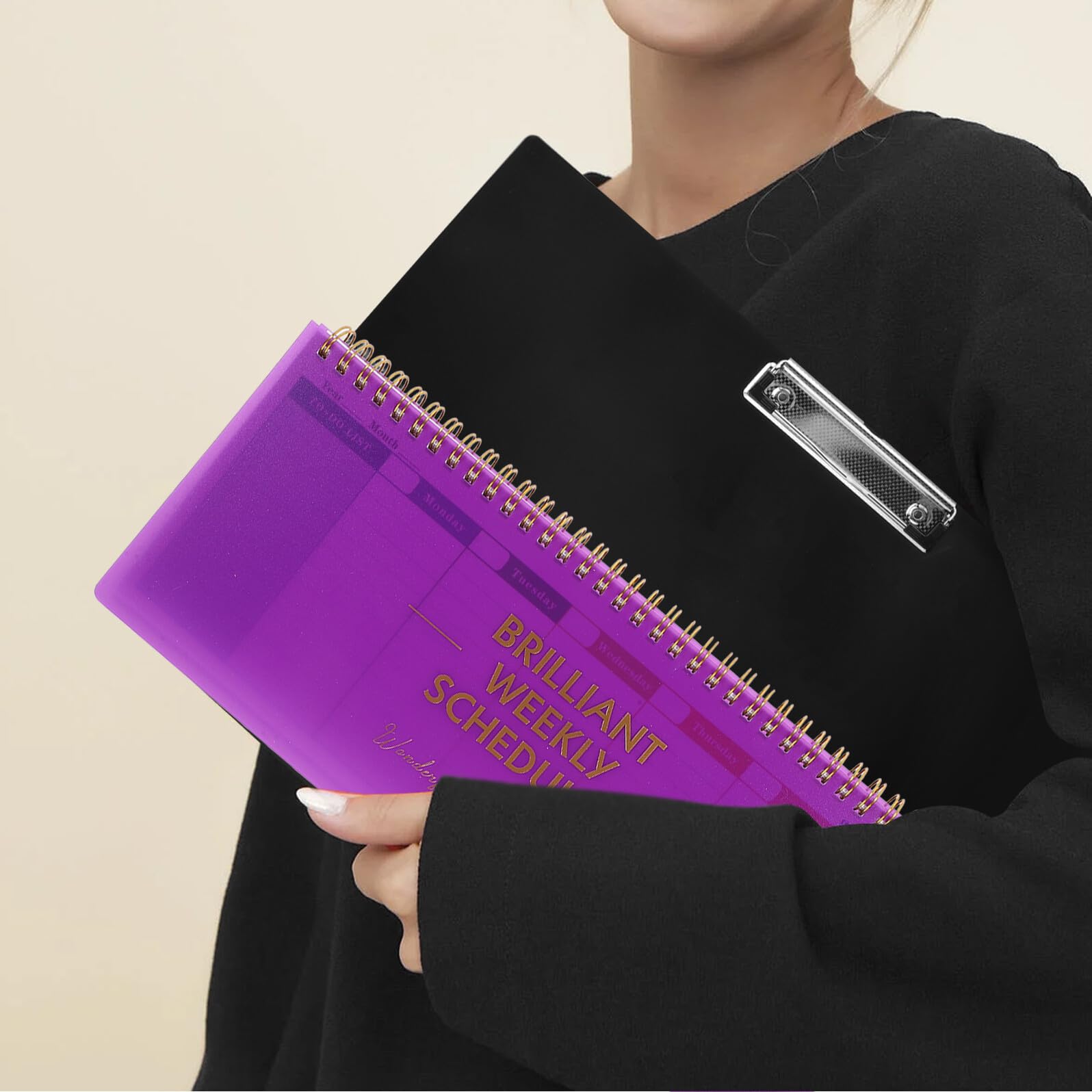 4 Piezas Planificador Semanal de Escritorio sin Fecha, Cuaderno de Notas con Pestañas Desprendibles, Diseño por Horas para Organización Diaria, Hojas Moradas para Tareas y