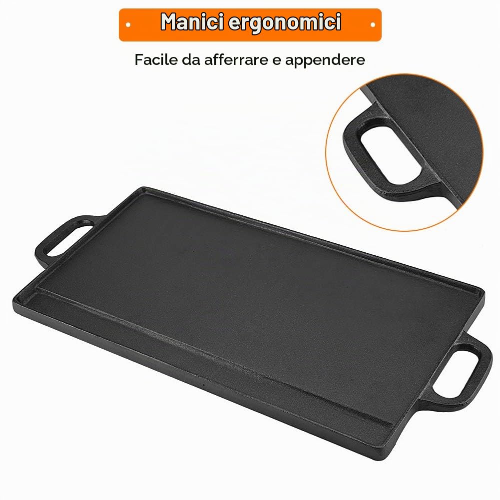 Bistecchiera in Ghisa Piastra Ghisa Barbecue Padella in ghisa antiaderente Barbecue a doppia faccia Piastra in ferro Padelle Griglia rettangolare con due manici Teglia da forno Bakeware