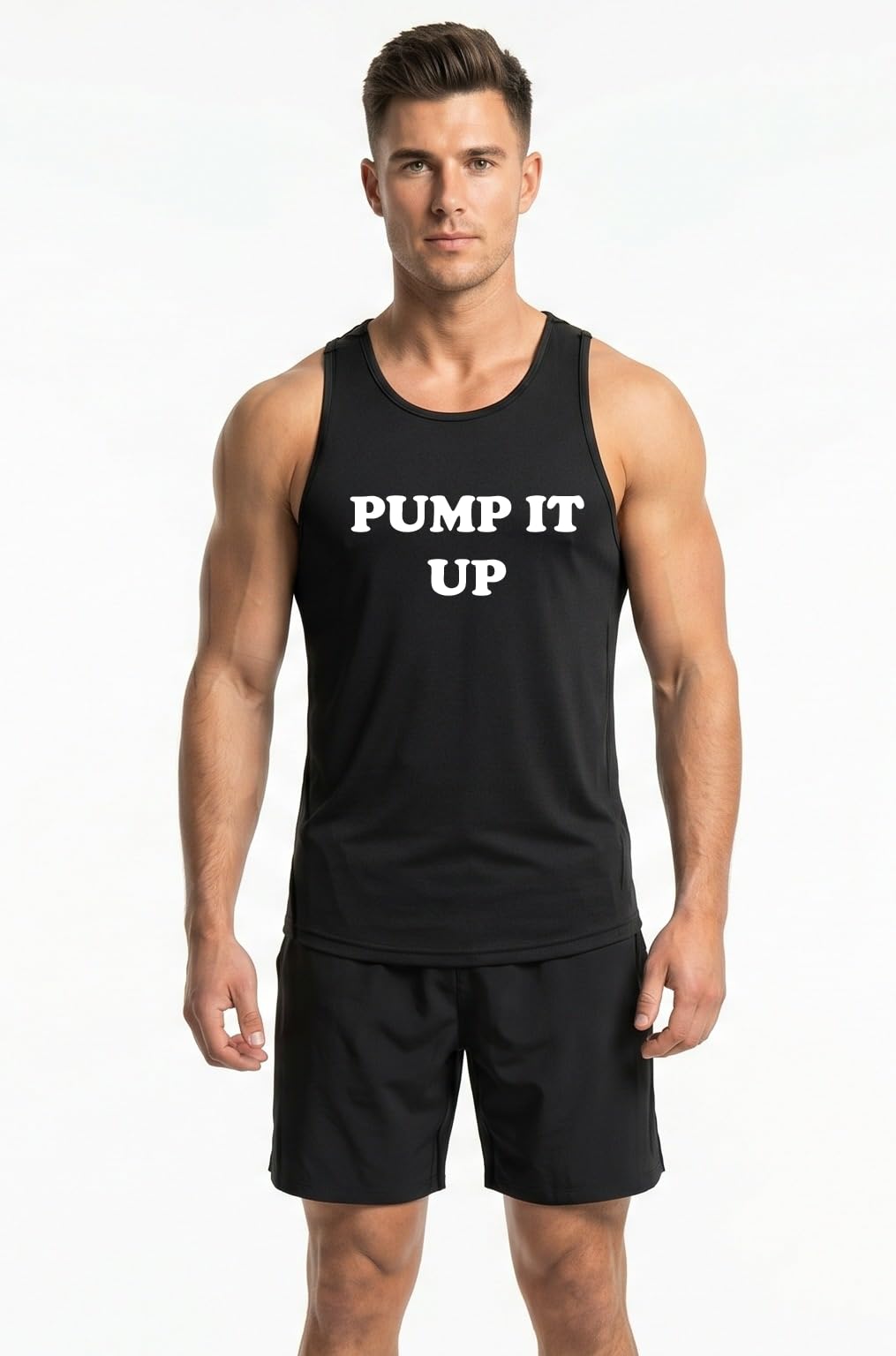 Men's Pump It Up Printed Gym Vest, Black-picture-11