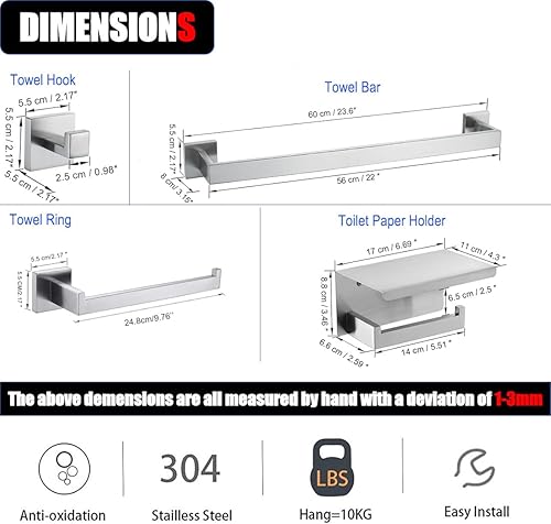 Miniatura 6 de Juego de Accesorios de Baño de 10 Piezas Níquel Cepillado Juego de Accesorios de Baño SUS304 Juego de Barras de Toalla Incluye 2 Barras de Toalla