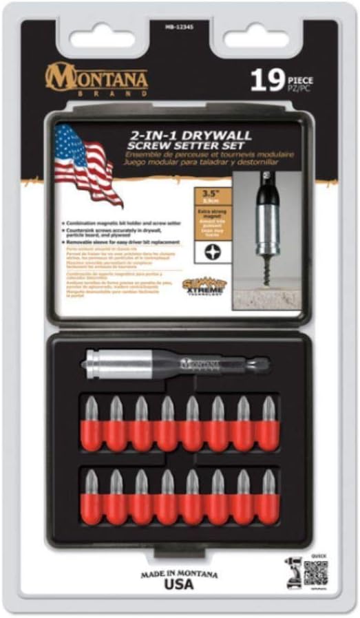 Montana Brand MB-64867 19 Piece 2-In-1 Drywall Screw Setter Set