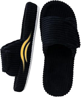 Woman's Memory Foam Slippers Open Toe Adjustable Soft Corduroy House Shoes Rubber Sole Indoor Outdoor Slides