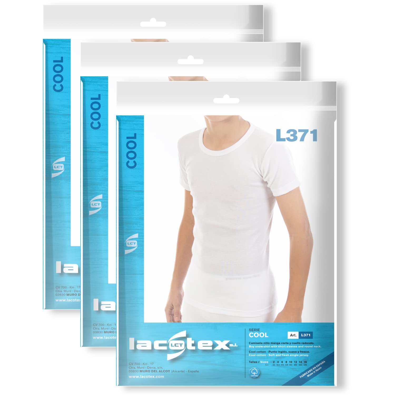 Multipack Maglietta interna da bambino LCT371, a maniche corte e collo rotondo. Collezione Cool Cotton., bianco, 6 Anni