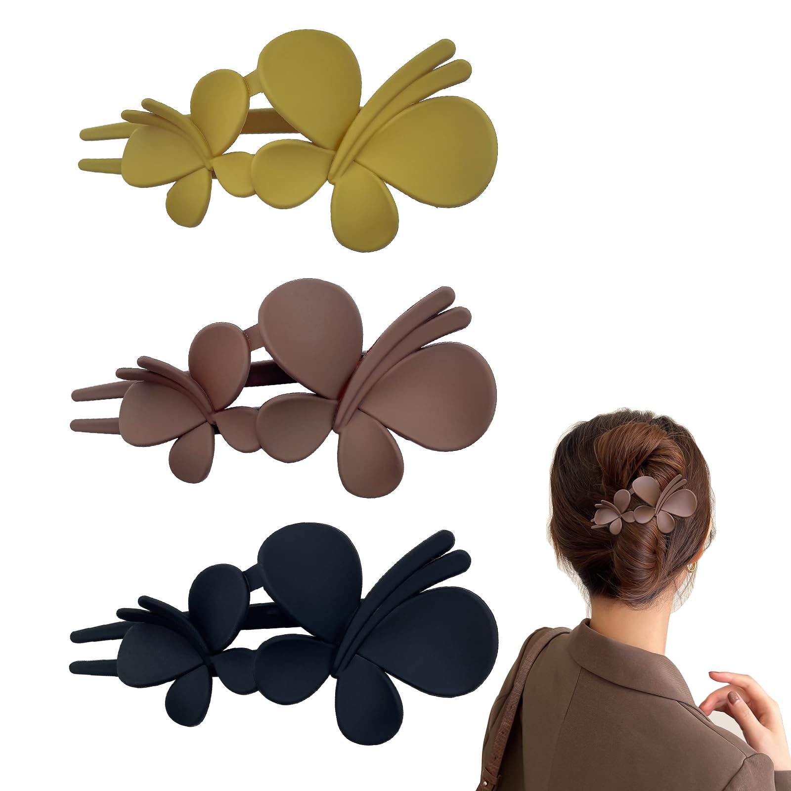 3 Pieces Matte Hair Claw Clips Styling Accessories Double Butterfly Duck Bill Clips Non-slip Hair Barrettes for Women Girls Thick Hair Elegant Strong Hairpins for Headwear (double butterfly)