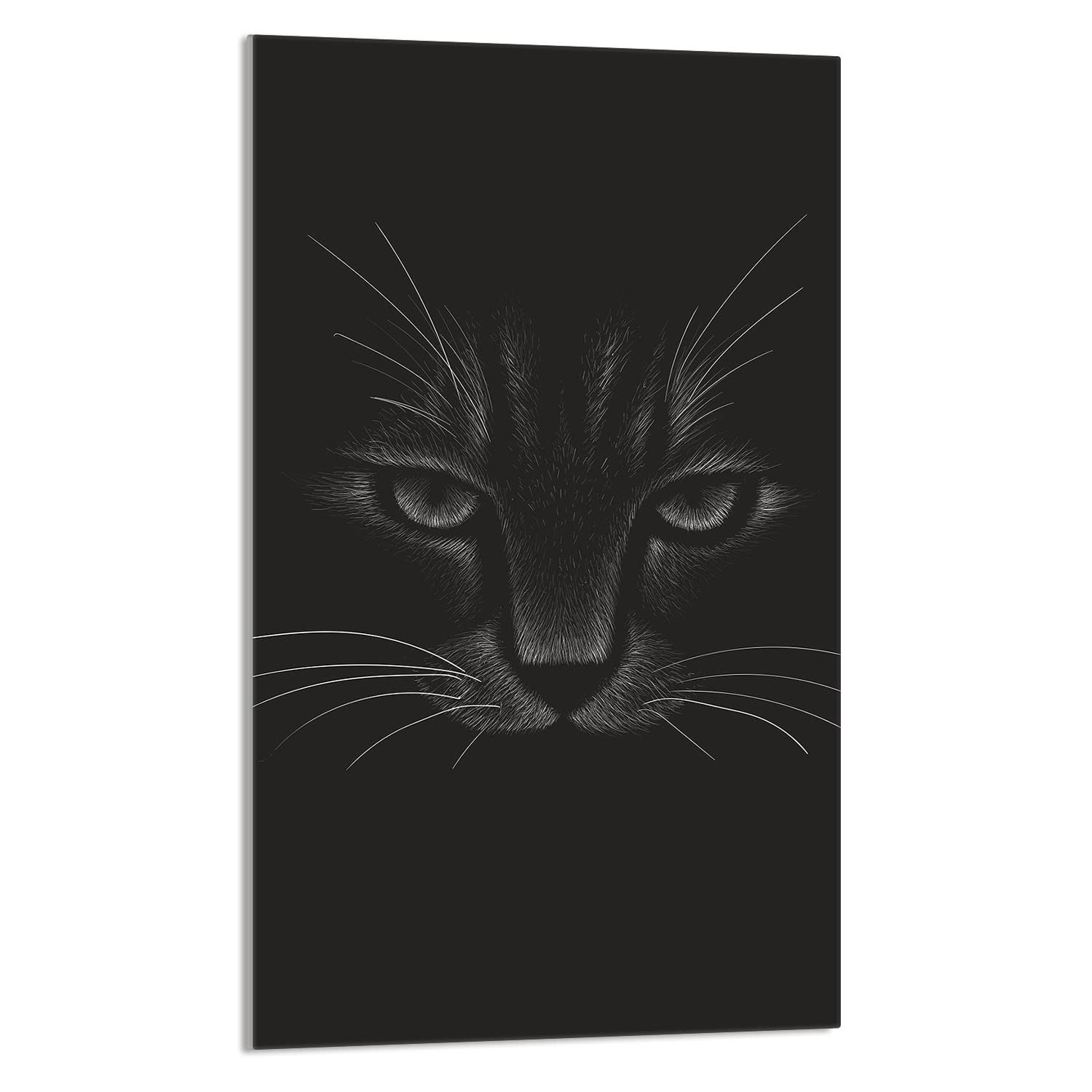 Plaque de recouvrement, 30 x 52 cm, en verre, pour cuisinières électrique, à induction, convient comme décoration, protection anti-éclaboussures ou planche à découper, Chat Noir