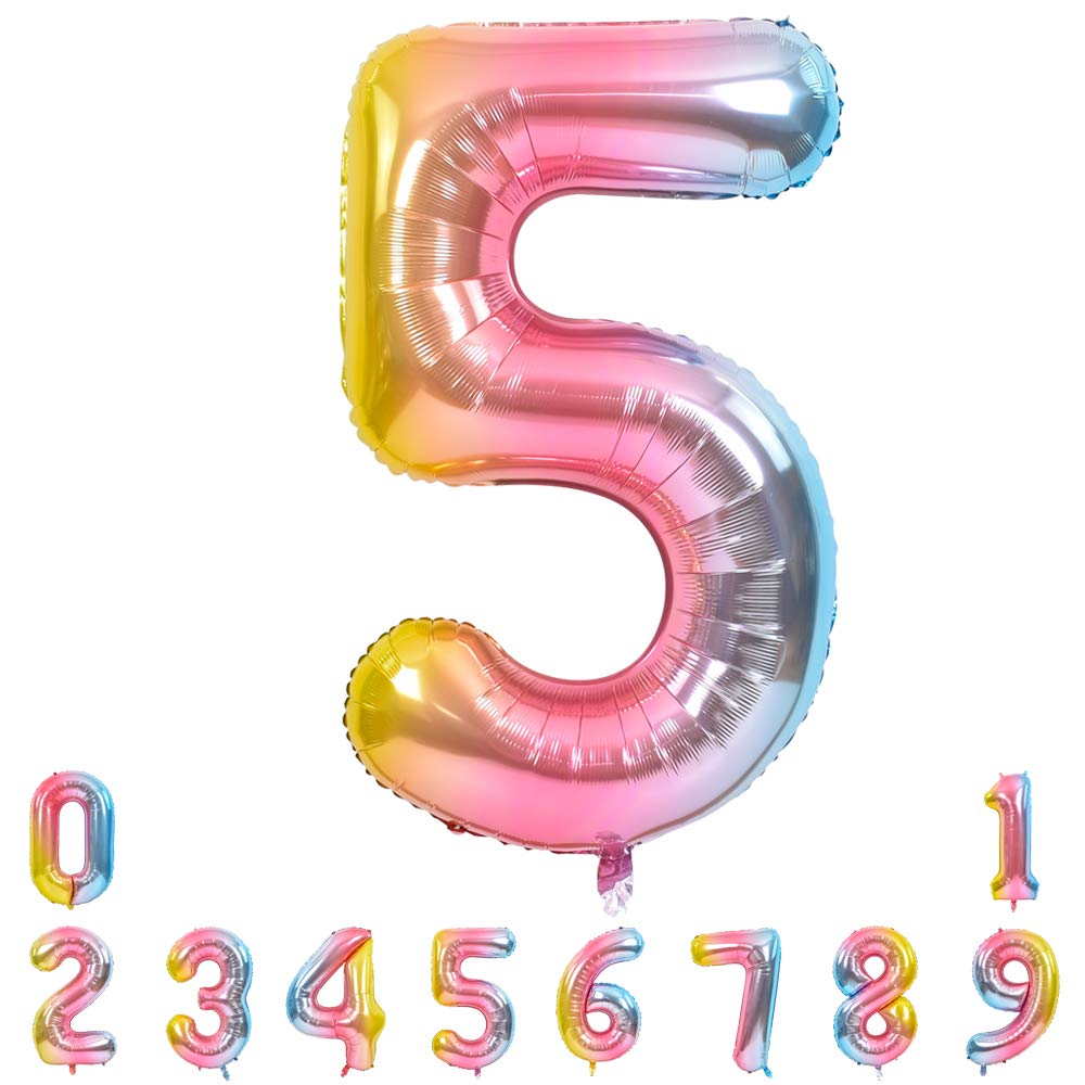 TONIFUL 40 Inch Rainbow Large Numbers Balloons 0-9, Number 5 Digital 5 Helium Balloons, Foil Mylar Big Number Balloons for Birthday Party Anniversary
