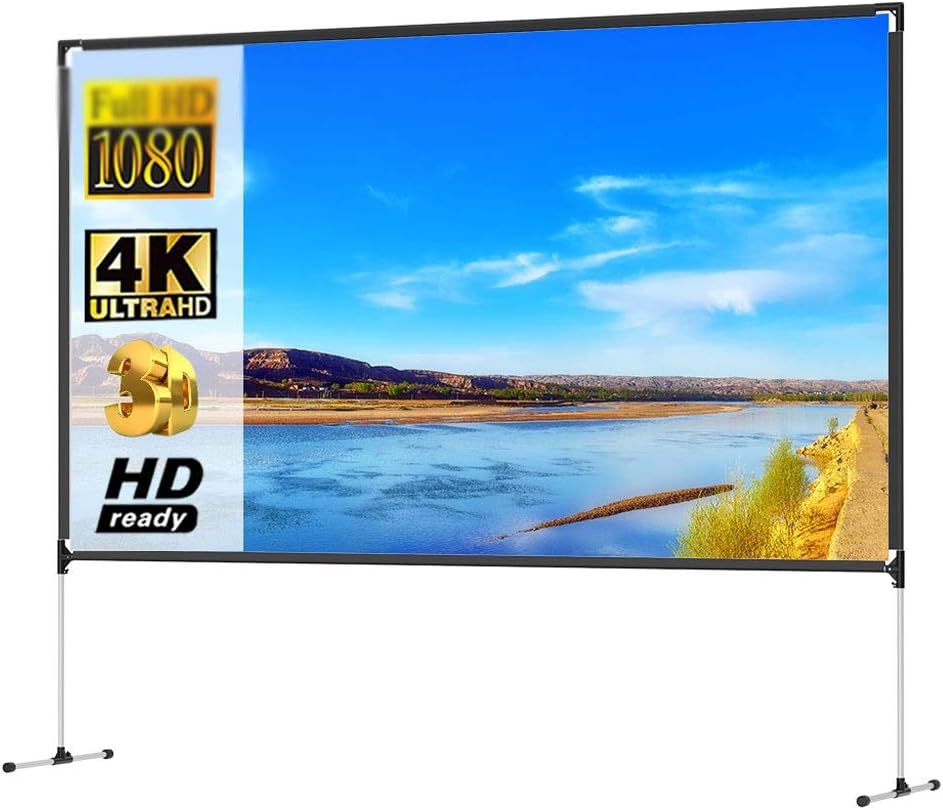 Portable Projector Screen Outdoor with Stand Bracket 100 inch 16:9 4K 3D Fast Folding Projection